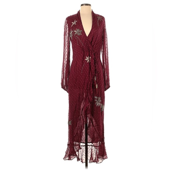 NWT Rococo Sand Embellished Maxi Dress S Maroon Beaded Boho Fall Wedding Gown - Picture 1 of 8